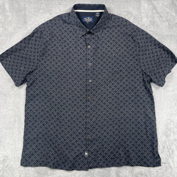 Nat Nast Shirt Mens XL Blue Geometric Print Cotton Logo Short Sleeve Button-Up - Picture 1 of 10
